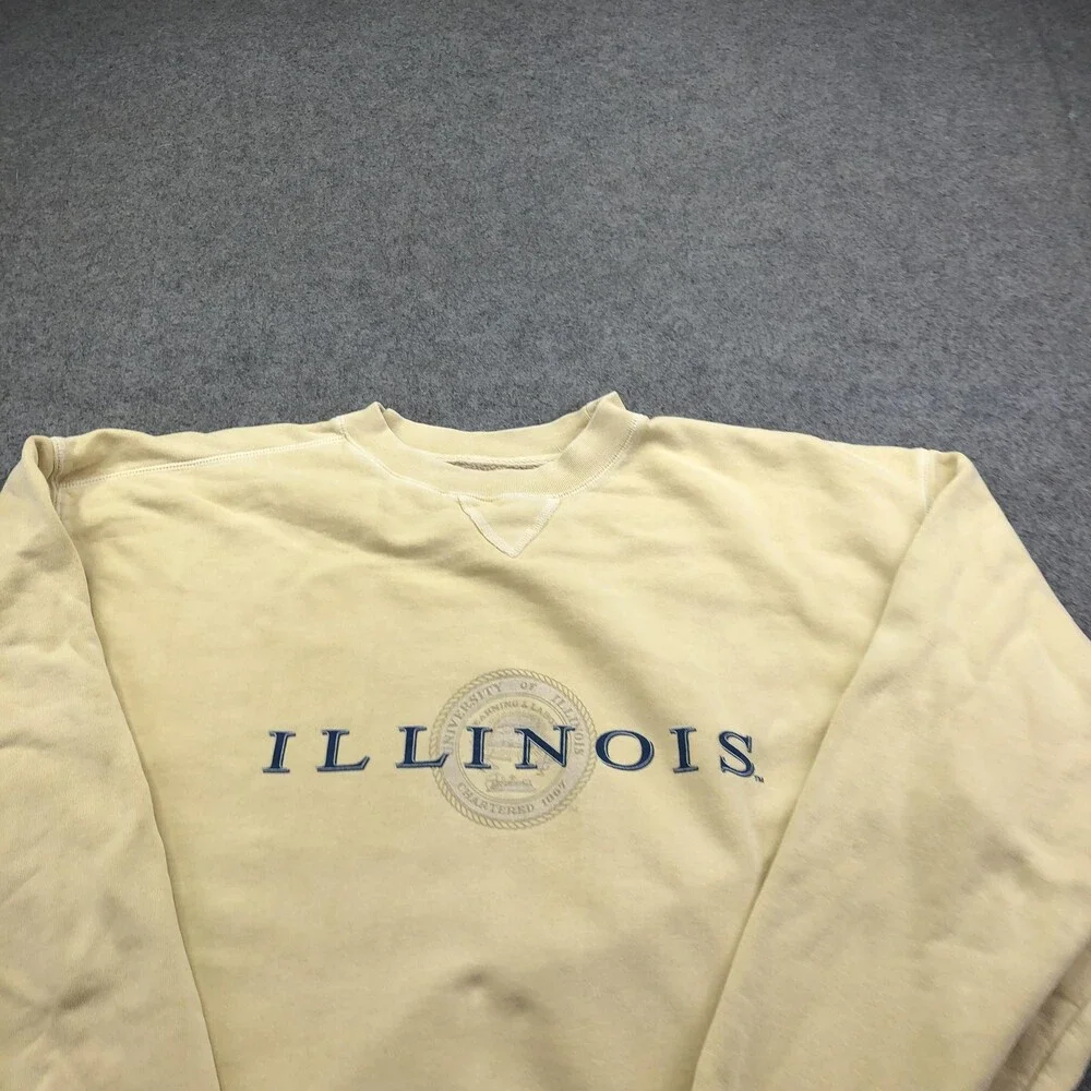 Vintage Illinois Fighting Illini Sweatshirt Mens Large Yellow JanSport Crewneck